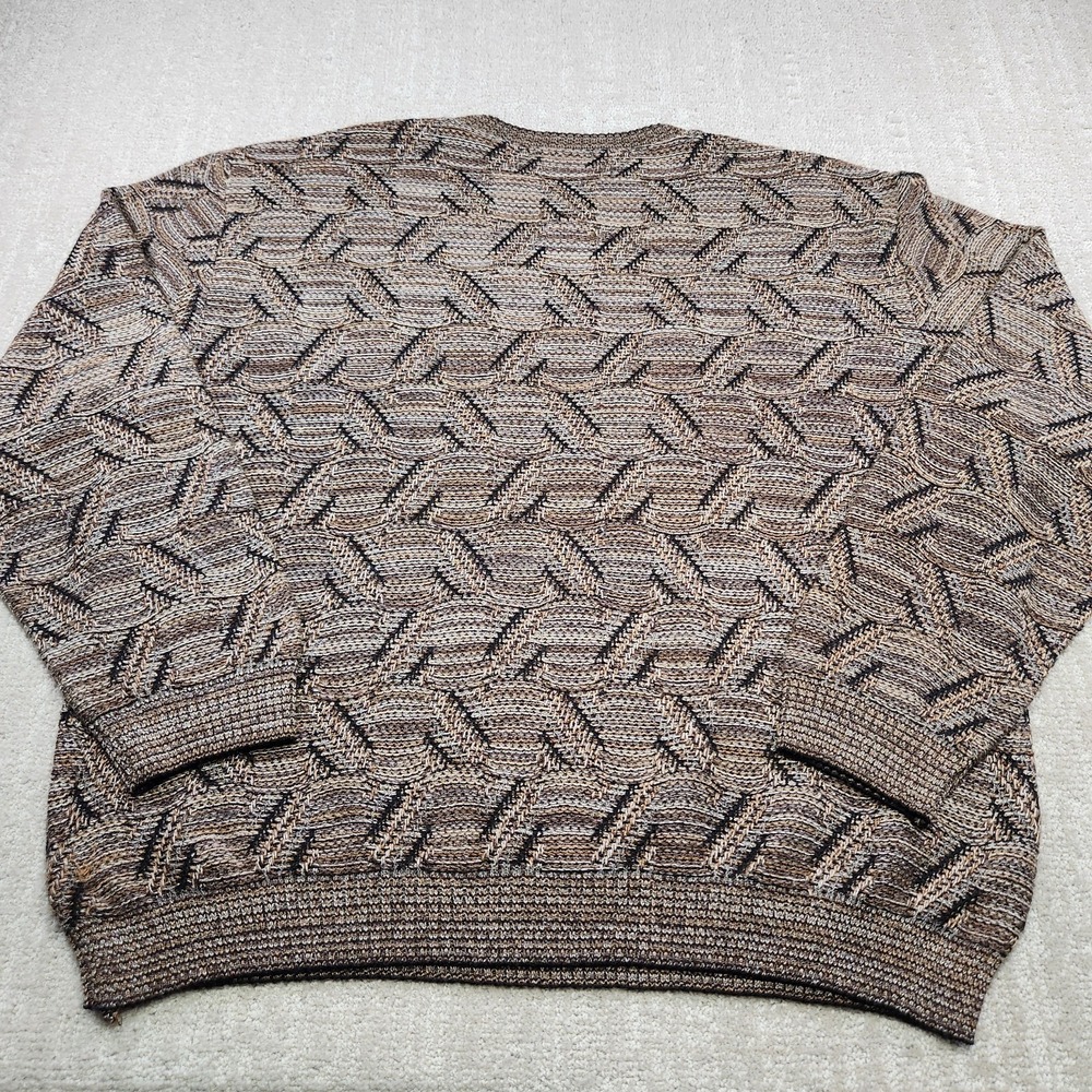 Vintage Grandpa Sweater Men Large Geometric Chunky Knit Crewneck Italy Made - Picture 8 of 9